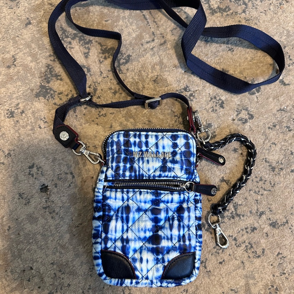 MZ Wallace Micro Crosby Cross Body Bag in Blue Tie Dye NWOT